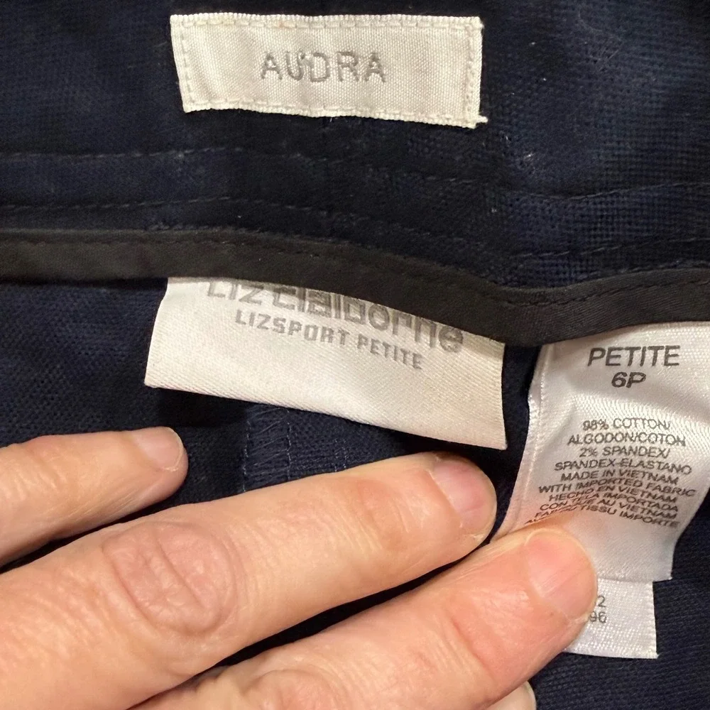 Liz Claiborne Lizsport Petite Audra Navy Blue Straight Leg Pants‎ 6P Side Zip